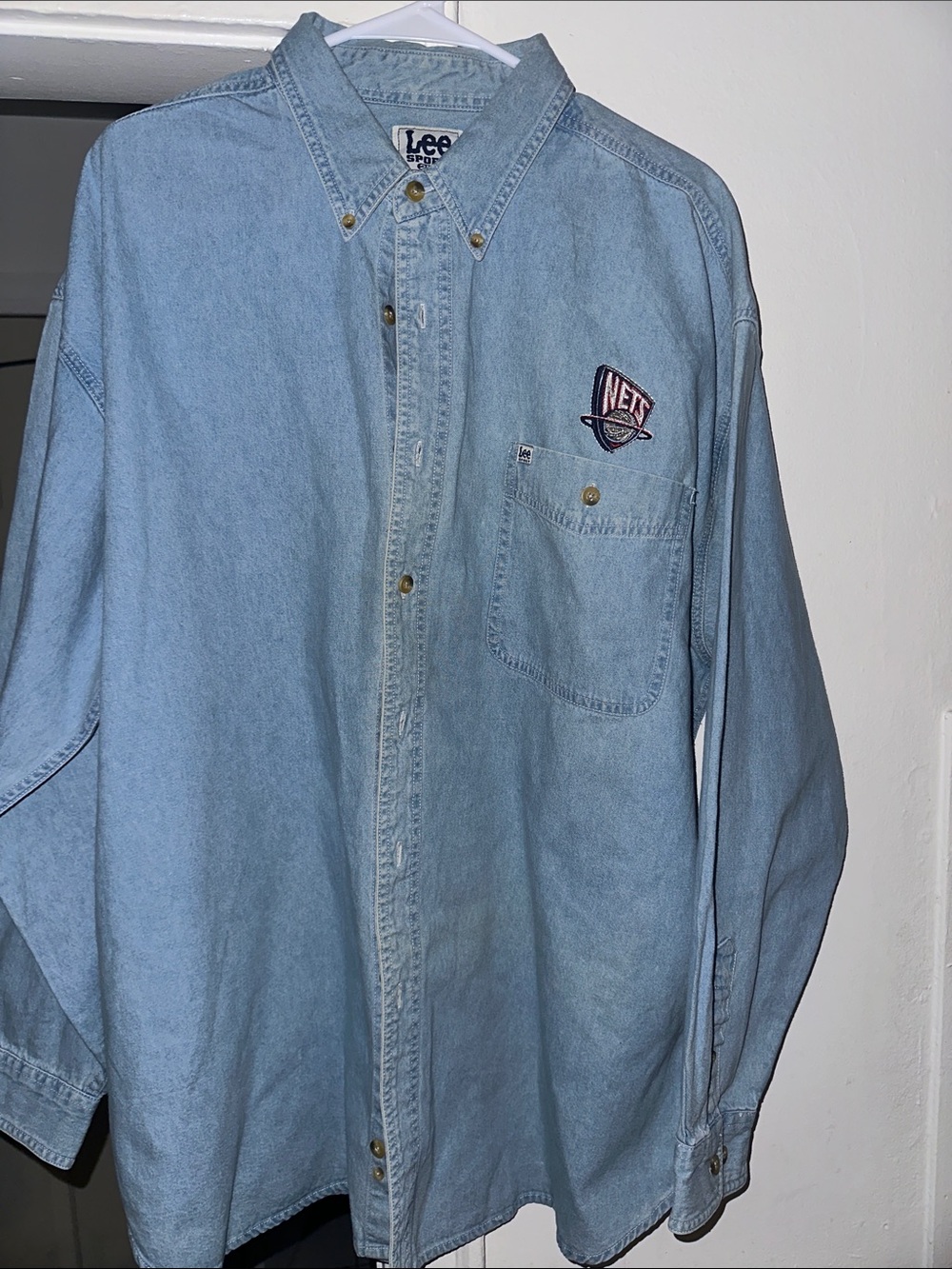 Lee Light Blue Denim Button-Down Shirt with Nets Patch